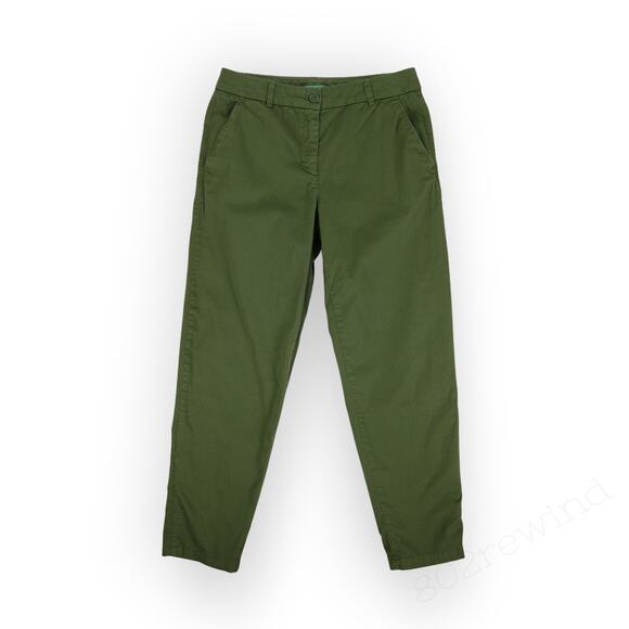 sz 6 ~ 42 Benetton Olive Washed Twill Stretch Cotton Chino Ankle - Picture 10 of 14
